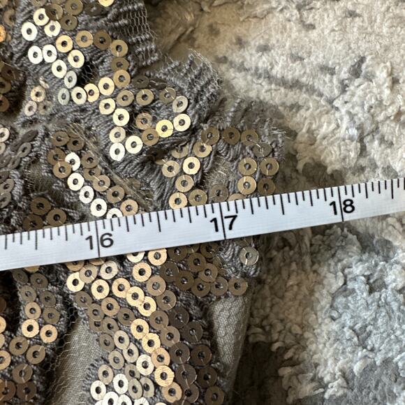 Tadashi Shoji Cocktail Dress Sequined Lace Smoked Pearl Grey‎ Bronze Size 4 - Picture 8 of 11